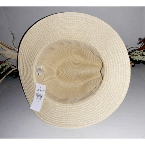 Loft Tan Packable Straw Fedora Hat - Plaid Bandage - Picture 7 of 15
